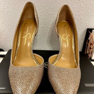 Jessica Simpson Metallic Rose Pointed Toe D'Orsay Pumps